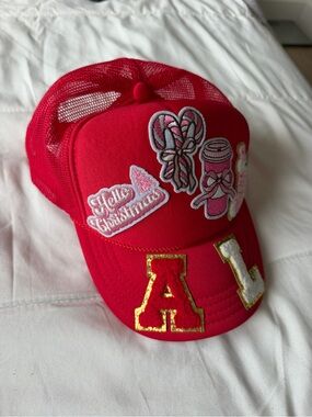Red Kids Patch Trucker Hat with Holiday Accents